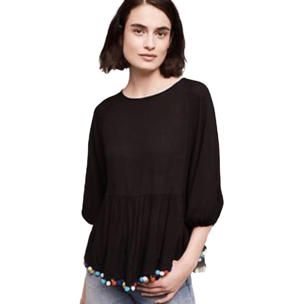 Eri + Ali S Black Top Ruffle accent 3/4 Sleeves